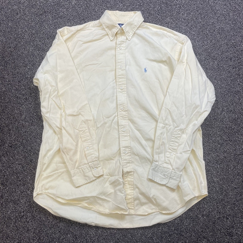 Ralph Lauren Shirt Mens Large Button Up Classic Fit Yellow Blue Pony Logo B176